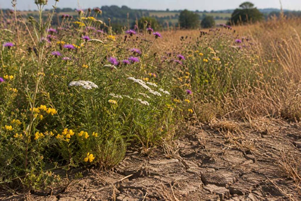 view of meadows in drought condition in the uk