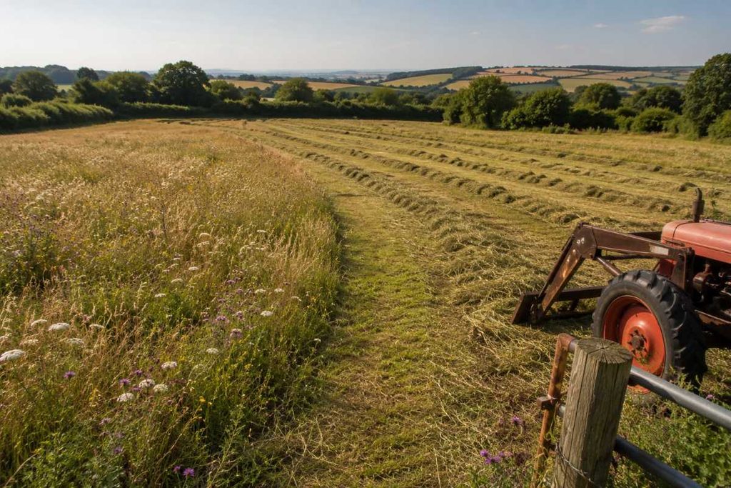green hay harvesting wildflower seeds