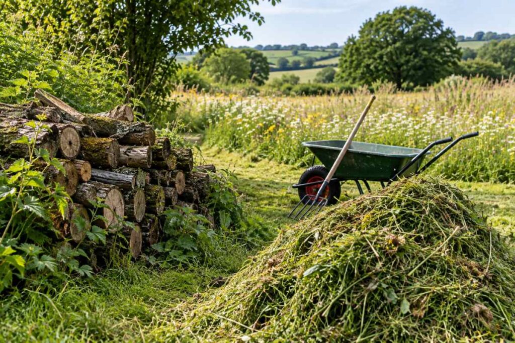 log piles grass cuttings and wildflower meadows how to use cuttings responsibly